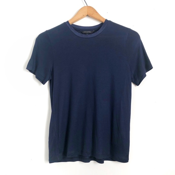 J Crew Crew Neck Navy Blue T -Shirt Satin Trim - Picture 1 of 6